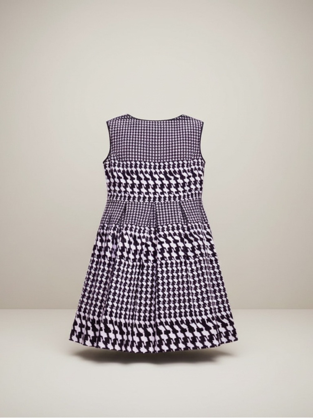 NWT Tiana B 8P black white houndstooth faux leather sleeveless fit & flare dress